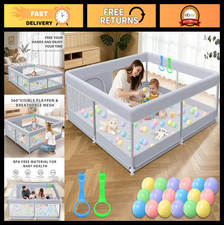 Large Baby Playpen 50x50 Inch, Indoor/Outdoor Playard for Toddlers, Soft Mesh Fe