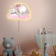 Elephant Night Light Wall Lamp Sleeping Nursery Lighting Cute Floating Batter...