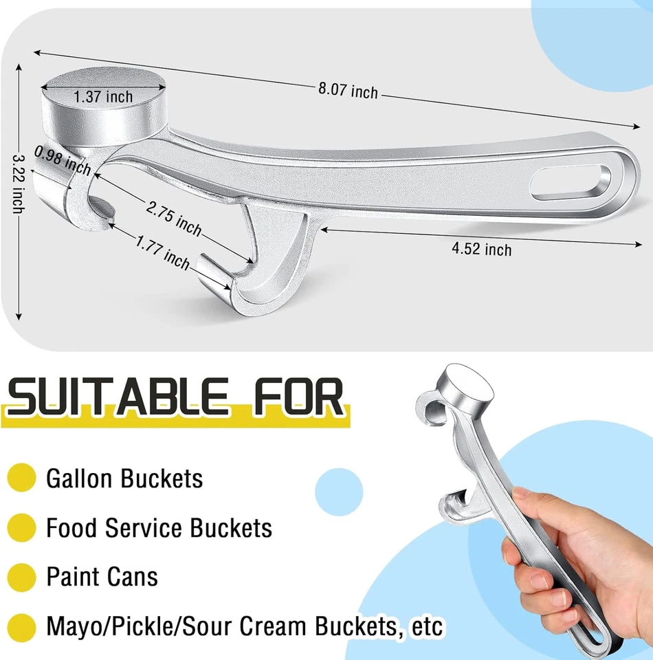 1 Piece Bucket Opener 5 Gallon, Silver Aluminum Paint Pail Buckets Lid Opener Wr - Image 2 of 4