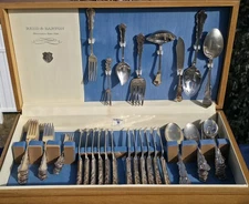 Reed & Barton Dresden Rose 75pc Silverplate Flatware for 12 Original Wood Case