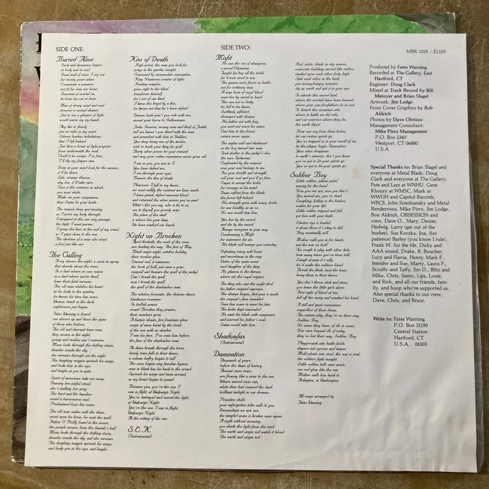 FATES WARNING NIGHT ON BROCKEN RECORD ALBUM VINYL LP 1984/MBR 1025/ EX VG+ - Image 4 of 4