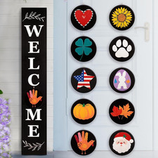 Front Porch Welcome Sign Rustic Wood Leaner with Interchangeable Seasonal Icons