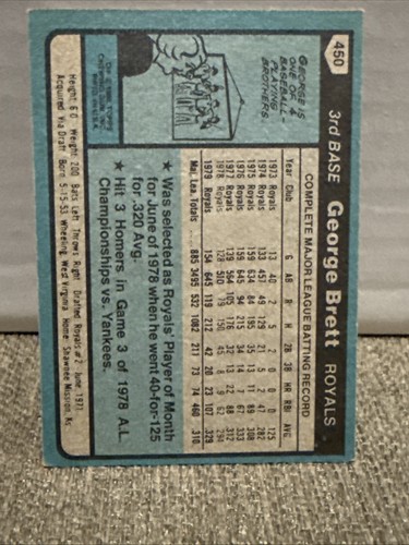 1980 Topps Set-Break #450 George Brett NR-MINT Royals bello vedi foto - Foto 11 di 19