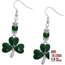 St. Patrick's Day Earrings for Women, Irish Shamrock Dangle Earrings, Silver