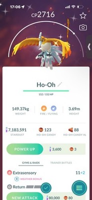 Pokemon Go Legendary Shiny Ho-Oh (gereinigt) 