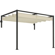 2 x 3(m) Lean To Steel Pergola Moving Fabric Canopy Outdoor Garden Shades Khaki