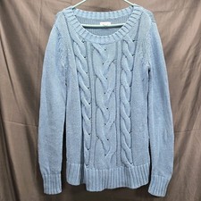 L.L.Bean Cotton Cashmere Blend Fisherman Sweater Women's XL Blue Cable Knit