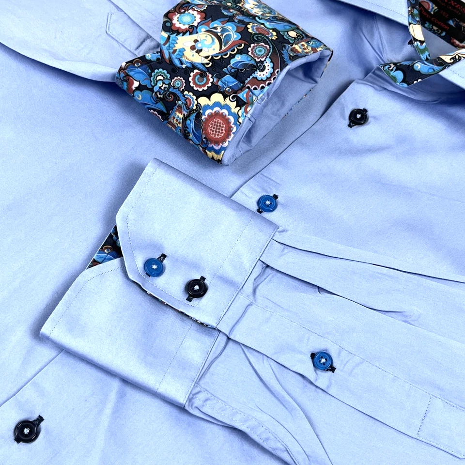 Camisas de vestir AXXESS 100 % algodón suave cuello alto azul cachemira ribete 3XL Foto 4 de 4