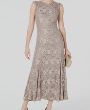R M Richards Women's Beige Sequin Lace Gown Dress Size 16