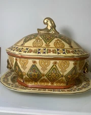 Vintage Oriental Hand Painted Porcelain/Ceramic Tureen With Platter!  Very Old