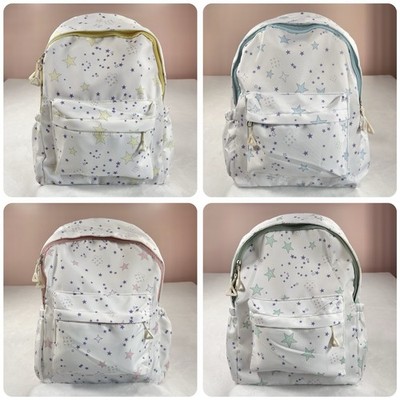 Girls Kawaii Star Print Canvas School Backpack  Lightweight with Front Pocket