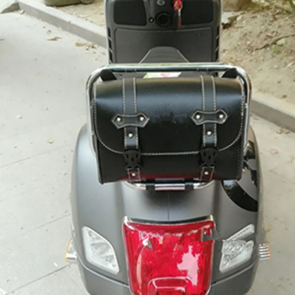 Schwarze Leder-Motorrad-Satteltasche, Schwingenarm-Vorderradgabel-Werkzeugtasche - Bild 4 von 4