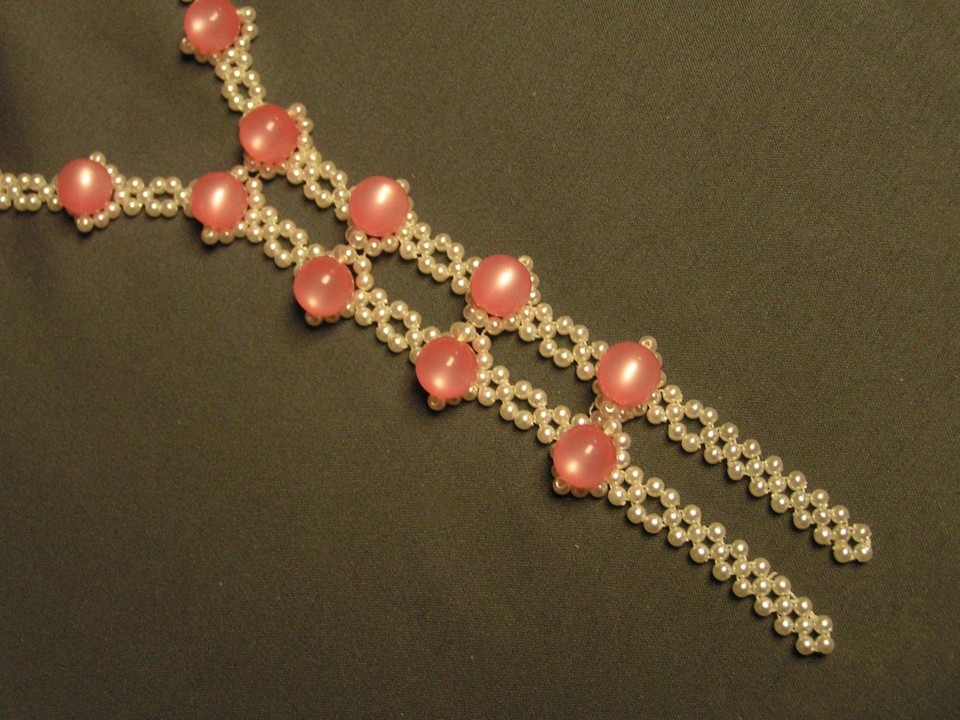 Vintage Faux Pearls & Pink Moonglow Lucite Beads Y-Drop Necklace | eBay UK