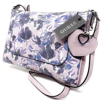 Guess Flowers Purple Shoulderbag Purse Crossbody Bag Heart Charms City Lights