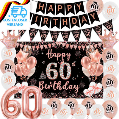 Deko 60 Geburtstag Frau Roségold Schwarz - Happy Birthday Banners Girlande Wimpe