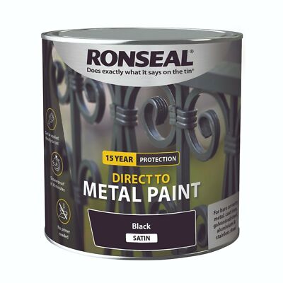 750ml/2,5L Ronseal Direkt auf Metall Lack für blankes rostiges Metall glänzend matt schwarz