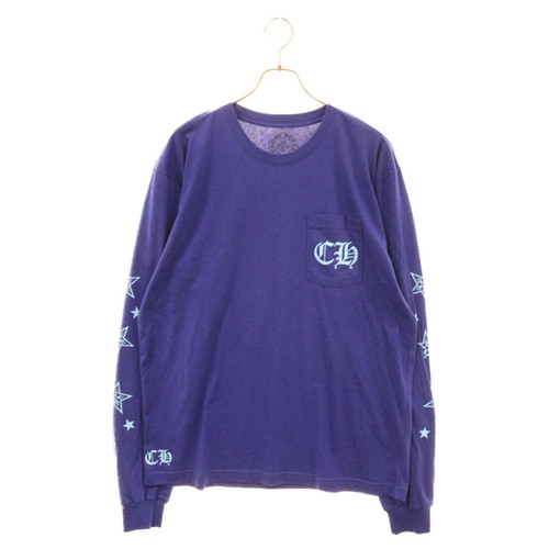 CHROME HEARTS BLUE STAR LONG SLEEVE TEE BACKSTAR PRINT CREW NECK T
