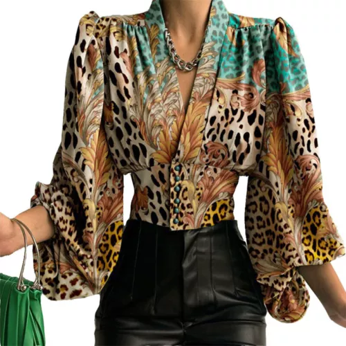 Women Blouse Long Sleeve Shirts Ladies Loose Business V Neck Tunic Shirt - Picture 11 of 19