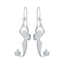MERMAID DANGLING EARRINGS / 925 STERLING SILVER / 26MM BY 13MM / SOLID SILVER