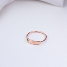 10K Rose Gold With Simulated Women Custom Special Month Engraved Birthstone Ring