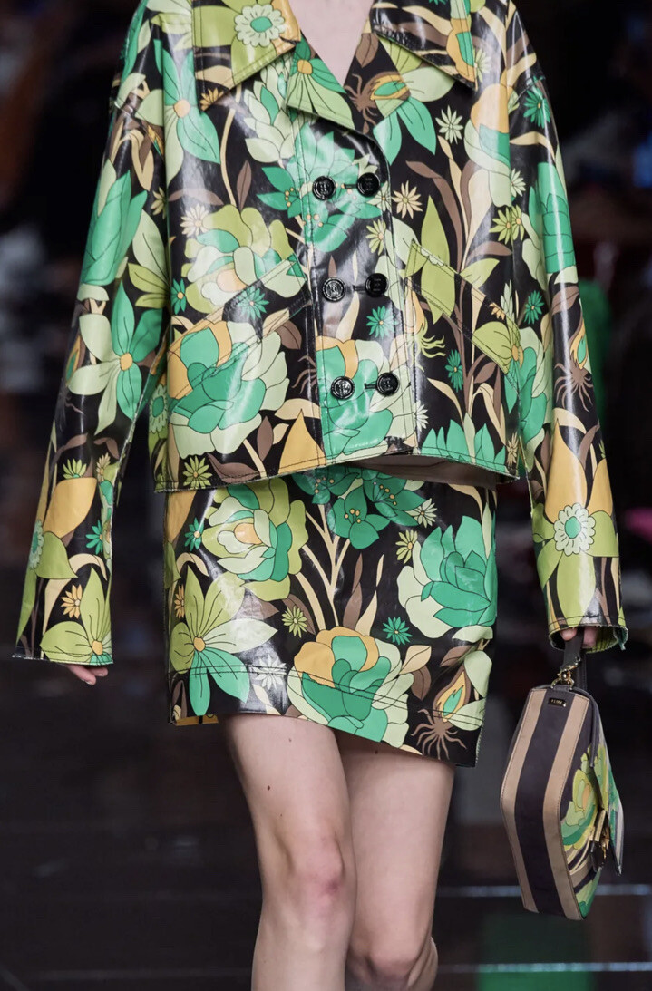$3100 Fendi Floral Print Cropped Jacket Coated Cotton Spring 2020