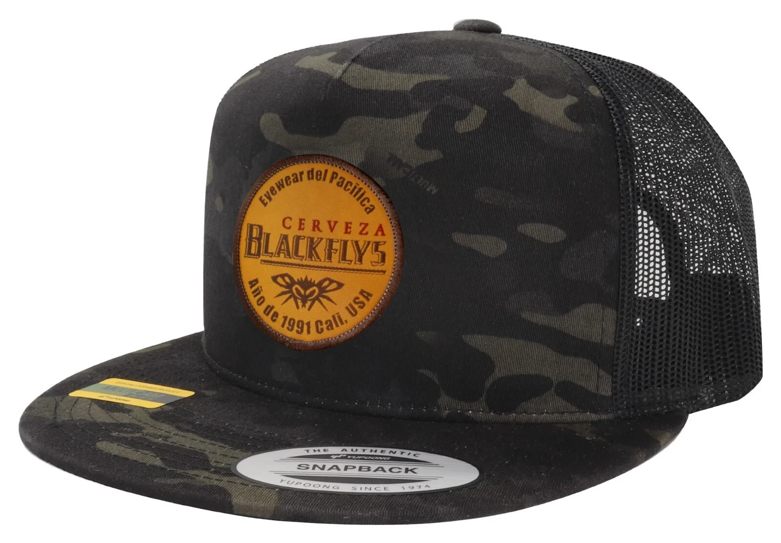 NEW Black Flys FLY CERVEZA PATCH TRUCKER SNAPBACK HAT MULTI CAM BLACK LIMITED