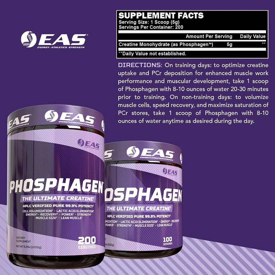 EAS Phosphagen Ultimate Creatine Monohydrate 99.9% Pure 100svg Unflavored New - Image 2 of 2