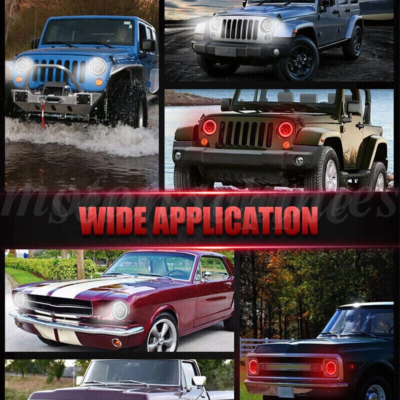 For Chevy C10 C20 C30 Pickup Camaro Pair 7" Round LED Headlights Red Halo DRL Foto 3 de 4