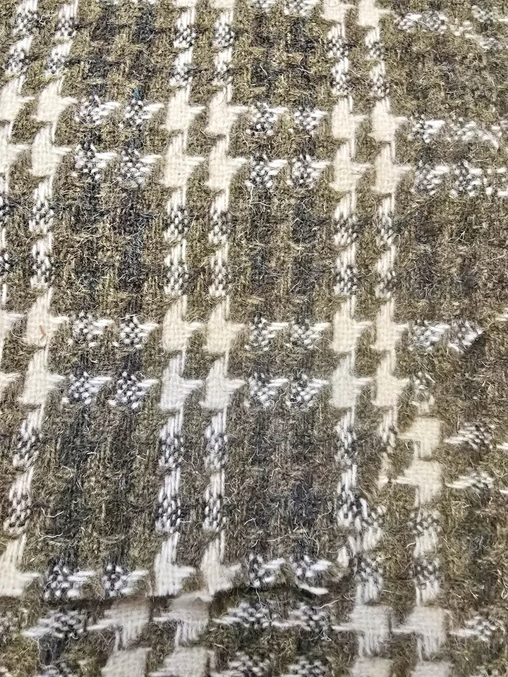 Houndstooth Pattern Fabric Material Greens & Off White Wool Blend 1.5 Yards - Image 4 of 4