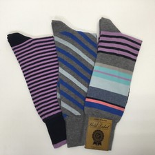 Roundtree and Yorke Gold Label Men Cotton Blend Stripe Dress Sock Grey