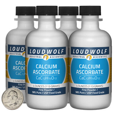Calcium Ascorbate / 1 Pound / 4 Bottles / 98% Pure USP Food Grade / Fine Powder