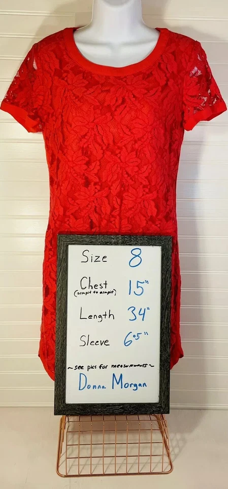 Vestido Donna Morgan Mujer Cuello Redondo Encaje Cremallera Espalda Talla 8 Color Carmesí Usado en Excelente Condición Foto 4 de 4
