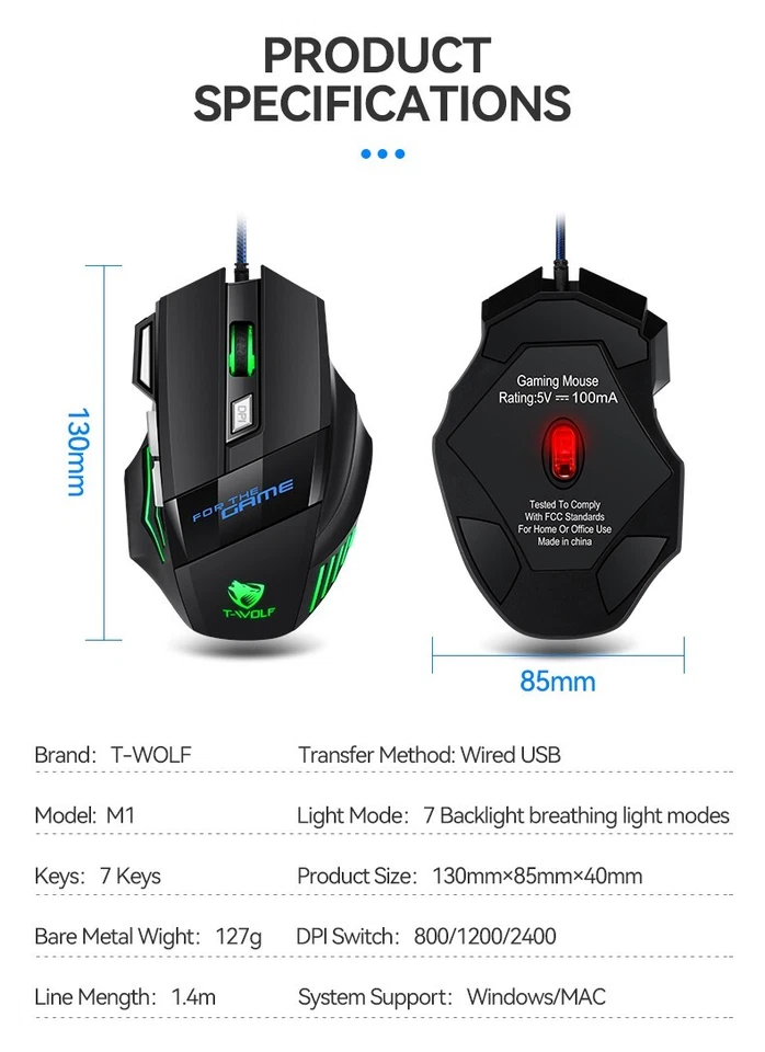 High Performance Wired Gaming Mouse RGB Spectrum Backlit Ergonomic Gaming  - Image 4 of 4