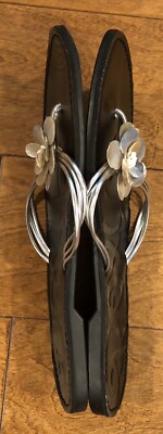 ROXY SANDALS FLIP FLOP STYLE SILVER COLOR STRAPS WITH SHELL