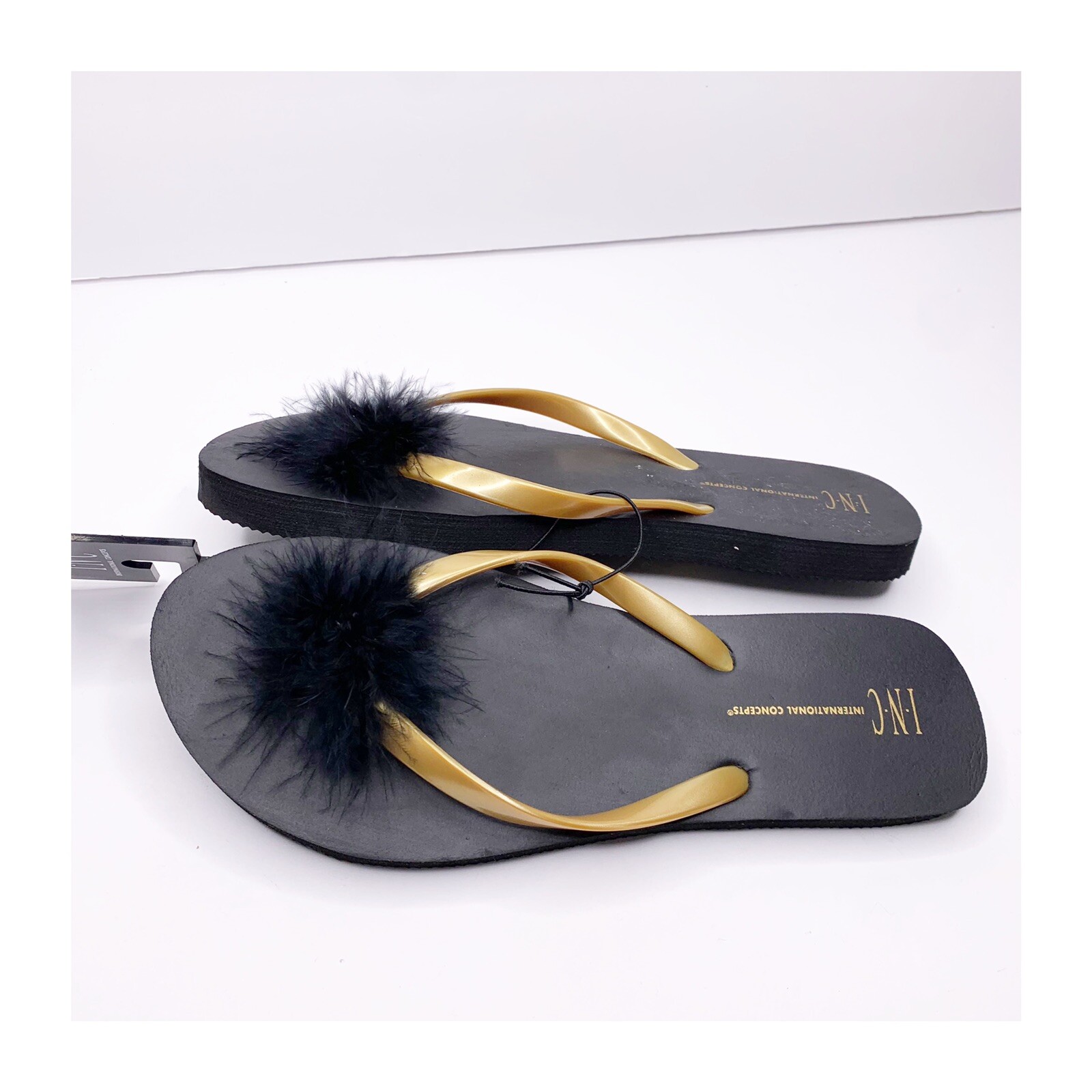 PANTOFOLA D’ORO Sandali infradito infradito infradito piuma Maribou nero oro misura 6 7 NUOVI INC