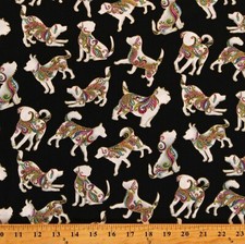 Cotton Colorful Dogs Whimsical Puppies Cotton Fabric Print by the Yard D764.76