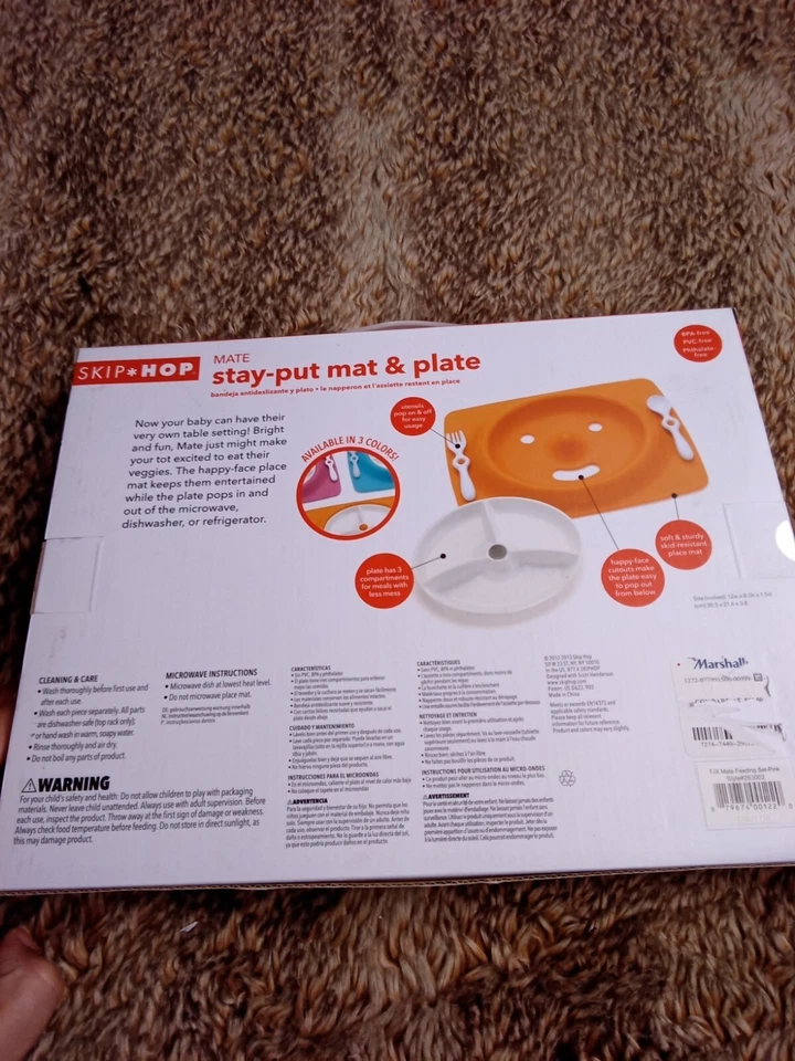 Skip Hop Stay-Put Mat & Plate Edades 6m+ con Cuchara y Tenedor, Rosa/Blanco - NUEVO Foto 4 de 4