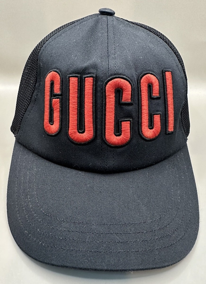 Gucci Baseball Hat With Gucci Patch Black & Red Size M (58cm Gucci Baseball Hat With Gucci Patch Black & Red Size M (58cm