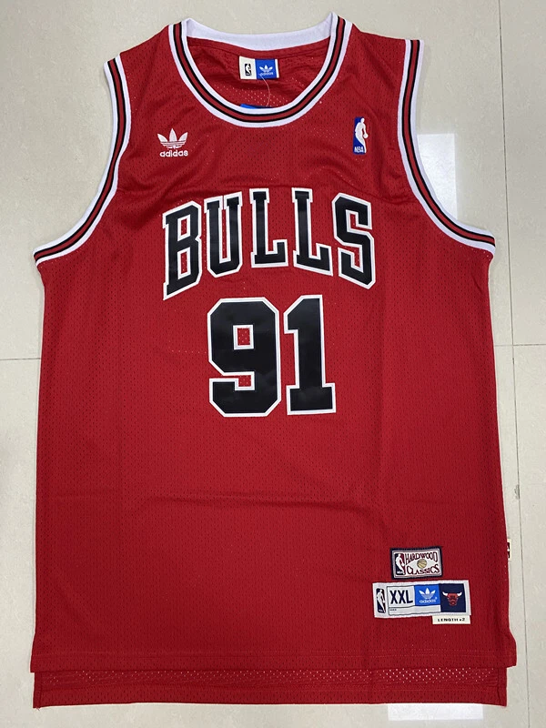 Chicago Bulls #91 Dennis Rodman basketball red shirt jersey NBA