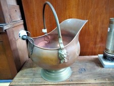 ANTICO PORTACARBONE RAME PORCELLANA OTTONE