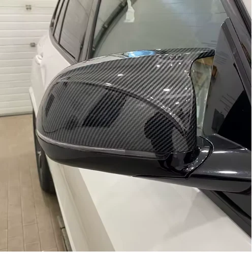 2Pcs Glossy Black carbon pattern Rear Side View Mirror Covers Shell BMW 