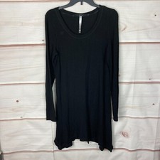 Kensie Dress Womens M Black Scoop Neck Asymmetrical Hem T-Shirt Knit Long Sleeve