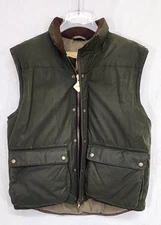 LEWIS CREEK  Waxed Mens Green Hunting Vest Down Filled- Size S 34/36
