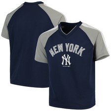 Youth Navy New York Yankees Poly Mesh Raglan V-Neck T-Shirt