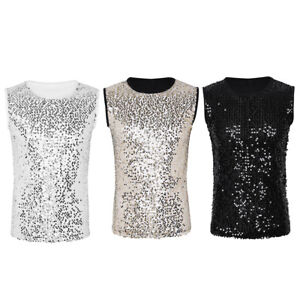 Women Shiny Sequin Crop Tank Tops Sleeveless Blouse Bling Vest T-Shirt Clubwear