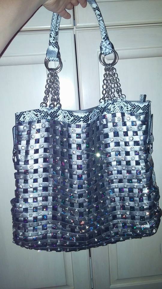 Handbag Express Tote Bag Purse Sparkly Bling Shiny Pewter Silver NWT eBay