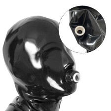 Full Coverage Latex Hood with PVC Mouth Tube Rubber Mask Catsuit Clubwear Fetish