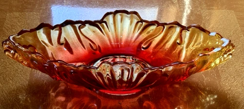 Vintage Red & Orange Marigold Carnival Glass Bowl Centerpiece~15"~381