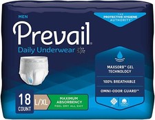 Prevail Protective Underwear For Men Large/X-Large 28'' - 40'', Pack of 18
