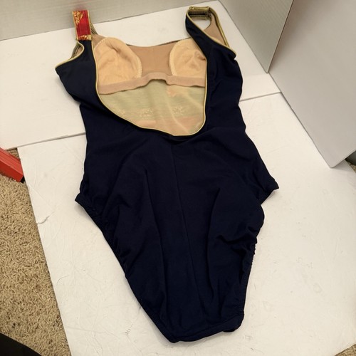 Vtg Sirena One Piece Swimsuit-Size 8-Floral-Built In Bra-Gold Trim-Wide Straps - Picture 4 of 16